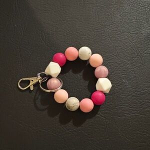 Pink and White Beaded Keychain wristlet